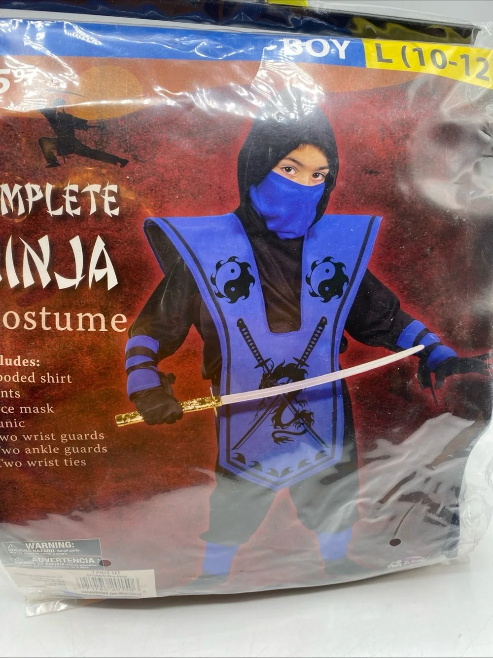 Ninja Costume Blue Black Fun World Child Boys L 10-12 Halloween No Sword